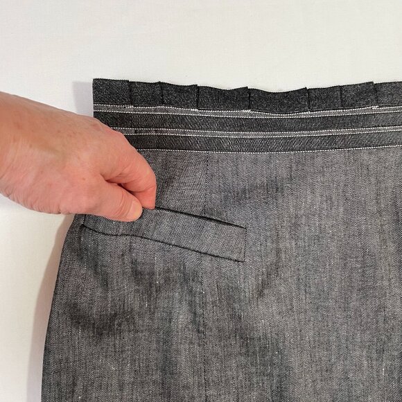 Nanette Lepore Linen Blend Pencil Skirt Gray Knee Length Ruffle Waist Size 8 - Picture 7 of 16